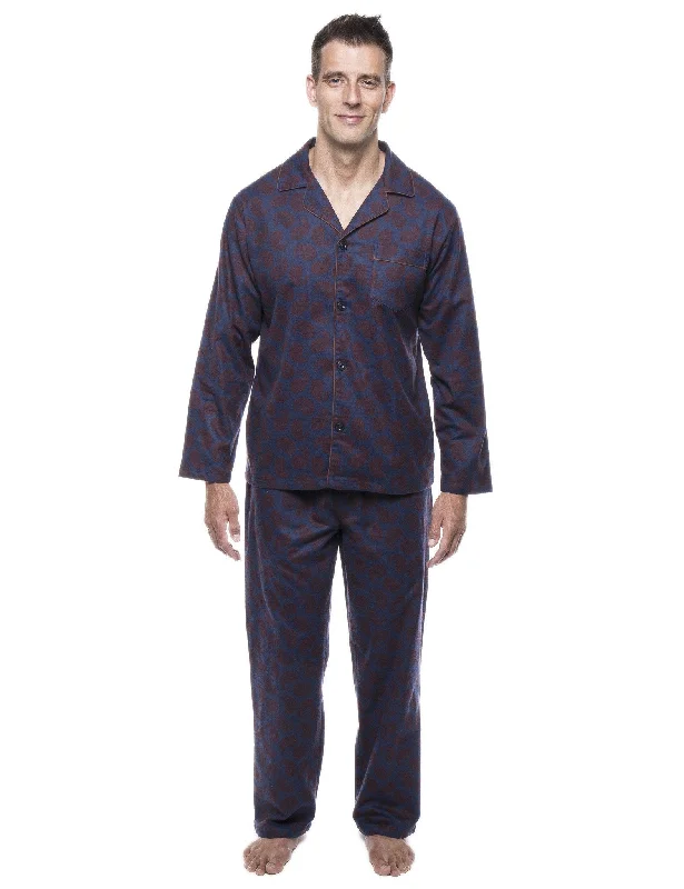 Lightweight men's robes for summer loungingMen's 100% Cotton Flannel Pajama Set - Paisley Navy/Brown