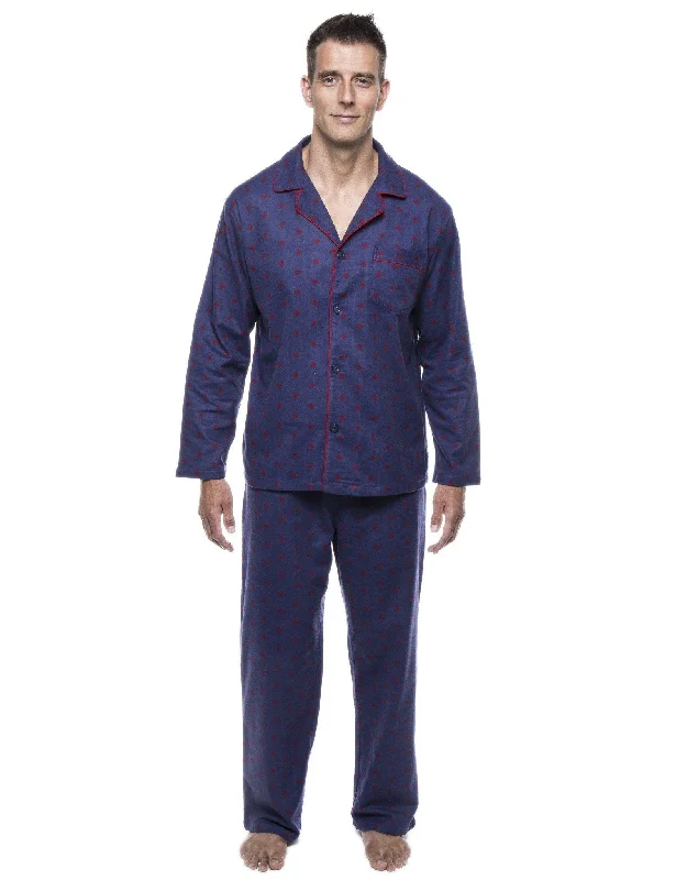 Short - style men's robes for a modern lookMen's 100% Cotton Flannel Pajama Set - Double Diamond Navy/Red