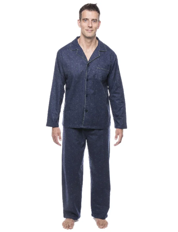 Waffle - weave men's robes for a textured feelMen's 100% Cotton Flannel Pajama Set - Double Diamond Navy/Green