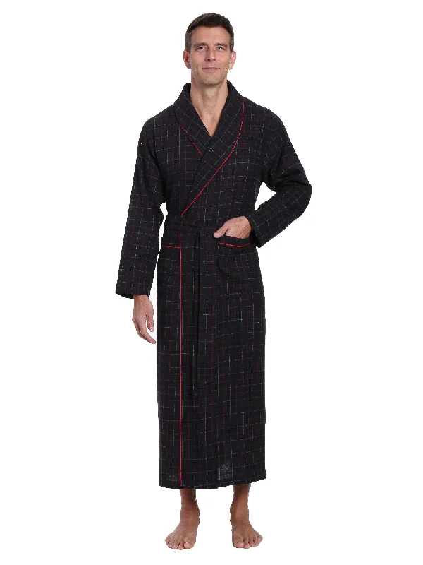 Plush men's robes with a Sherpa liningMen's 100% Cotton Flannel Long Robe - Plaid Black-Multi Plush men's robes with a Sherpa liningMen's 100% Cotton Flannel Long Robe - Plaid Black-Multi