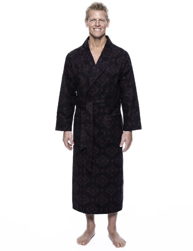Long - length men's robes for full - body coverageMen's 100% Cotton Flannel Long Robe - Aztec Black/Fig Long - length men's robes for full - body coverageMen's 100% Cotton Flannel Long Robe - Aztec Black/Fig