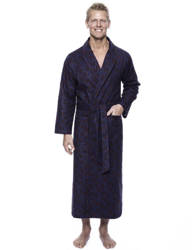 Water - resistant men's robes for post - shower useMen's 100% Cotton Flannel Long Robe - Paisley Navy/Brown Water - resistant men's robes for post - shower useMen's 100% Cotton Flannel Long Robe - Paisley Navy/Brown