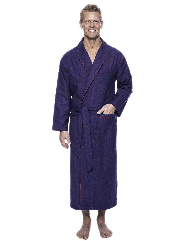 Jacquard - patterned men's robes for a stylish appearanceMen's 100% Cotton Flannel Long Robe - Double Diamond Navy/Red Jacquard - patterned men's robes for a stylish appearanceMen's 100% Cotton Flannel Long Robe - Double Diamond Navy/Red
