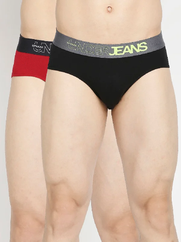 Men's briefs with a double - layer pouch for extra protectionMen Premium Black & Maroon Cotton Blend Brief - Pack Of 2- Underjeans By Spykar