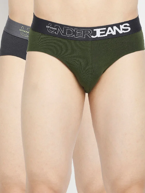 Men's briefs with a double - layer pouch for extra protectionMen Premium Dark Grey & Olive Cotton Blend Brief - Pack Of 2- Underjeans By Spykar