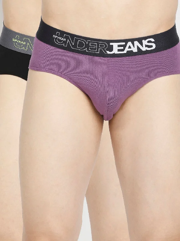 Full - back men's briefs for maximum coverageMen Premium Dull Purple & Black Cotton Blend Brief - Pack Of 2- Underjeans By Spykar