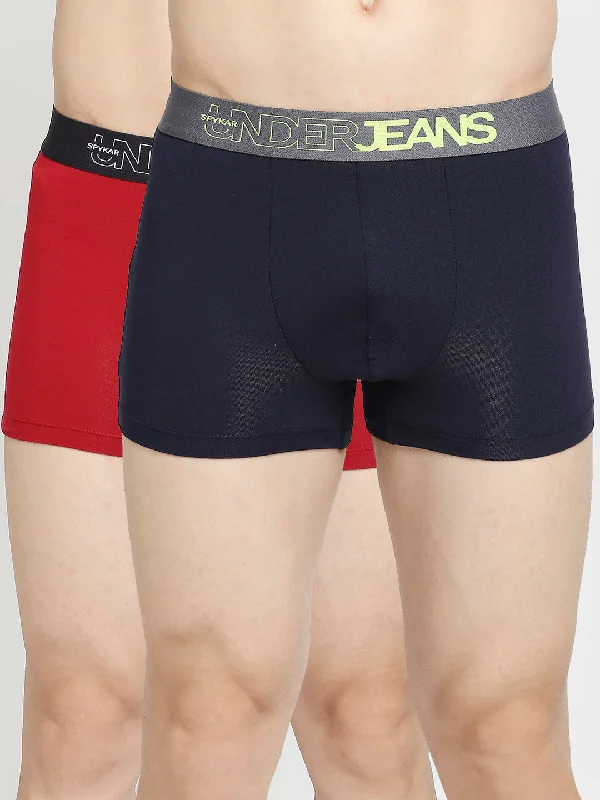 Cotton men's trunks for a comfortable fitMen Premium Maroon & Navy Blue Cotton Blend Trunk - Pack Of 2- Underjeans By Spykar