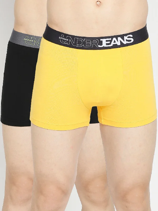 Soft - touch men's trunks for a gentle feelMen Premium Yellow & Black Cotton Blend Trunk - Pack Of 2- Underjeans By Spykar