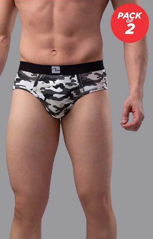 Slim - fit men's briefs for a modern styleUnderjeans by Spykar Men Pack of 2 Grey & Green Camouflage Print Briefs
