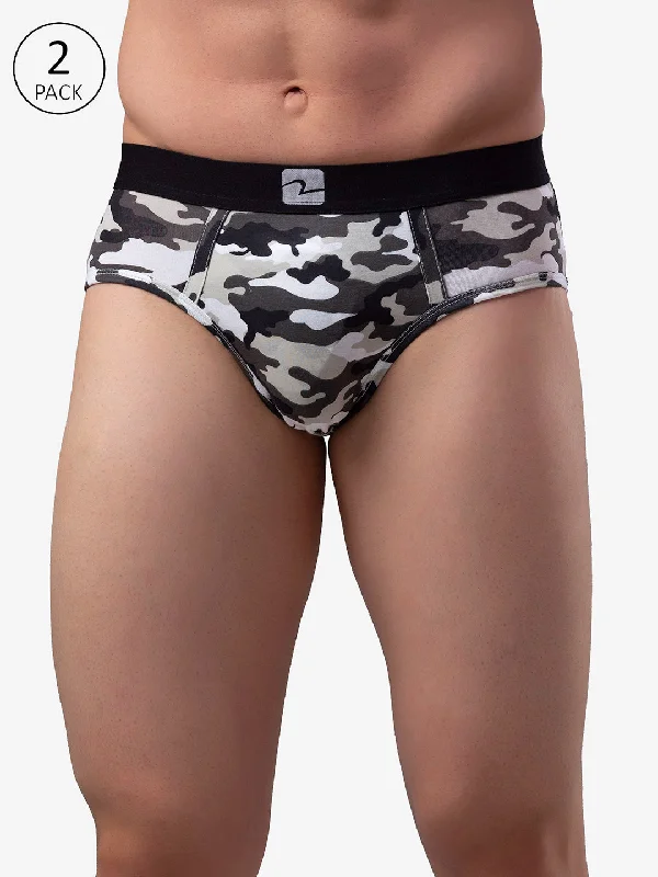 Vintage - style men's briefs for a retro lookMen Premium Cotton Blend Camo 1 Brief - (Pack Of 2)- Underjeans By Spykar