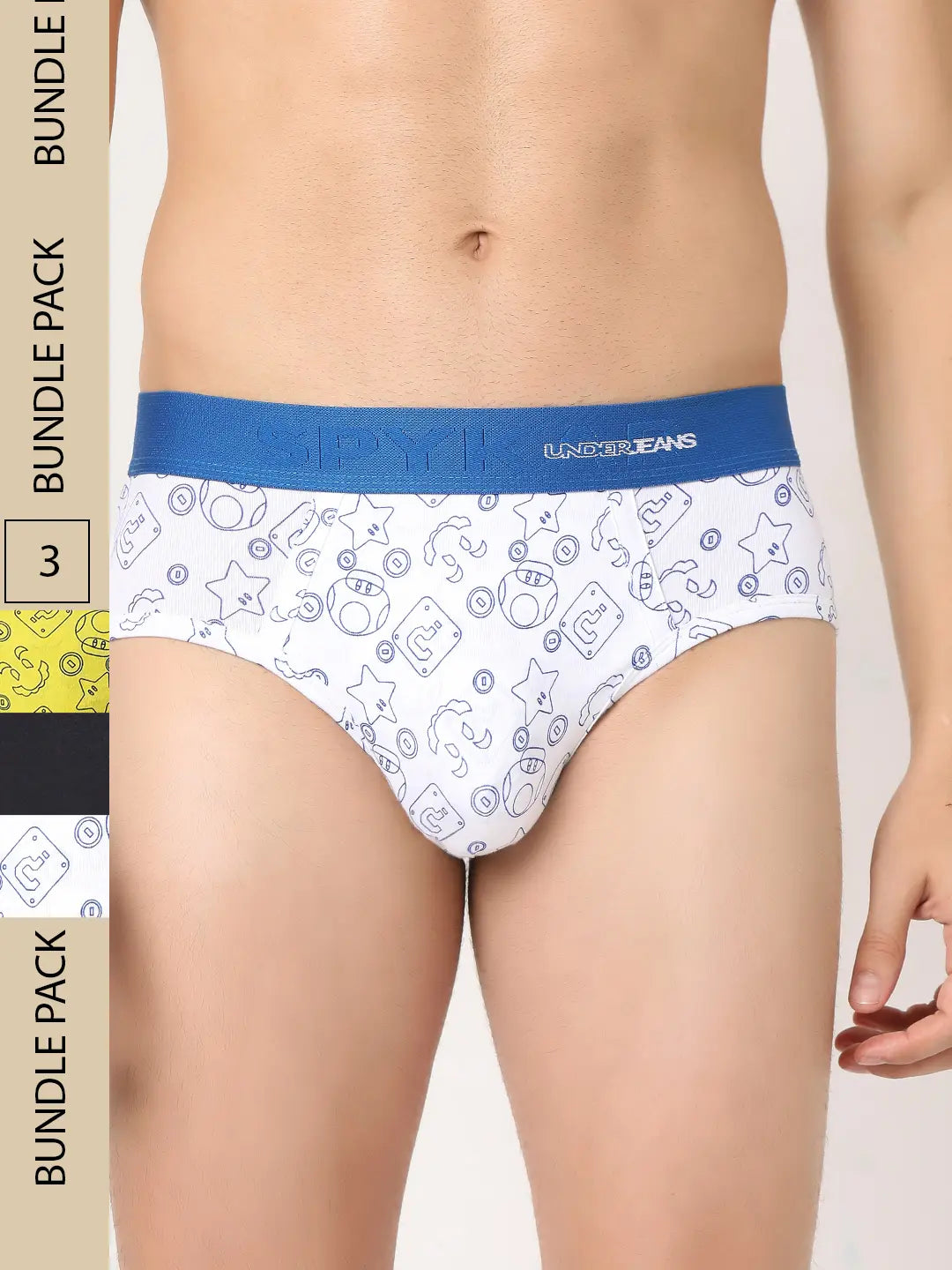 Slim - fit men's briefs for a modern styleMen Premium Assorted Cotton Blend Printed Brief - Pack Of 3- Underjeans By Spykar