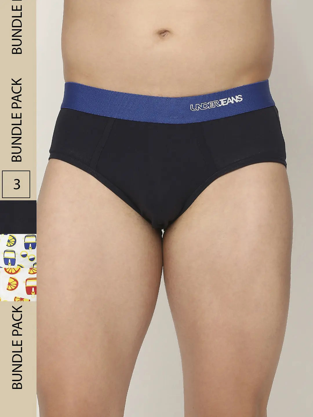 Low - cut men's briefs for a discreet appearanceMen Premium Assorted Cotton Blend Printed Brief - Pack Of 3- Underjeans By Spykar