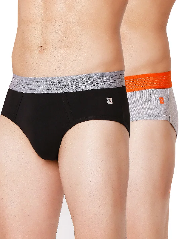 Bright - colored men's briefs for a bold statementMen Premium Black-Grey & Grey-Orange Cotton Blend Brief (Pack Of 2)- Underjeans By Spykar