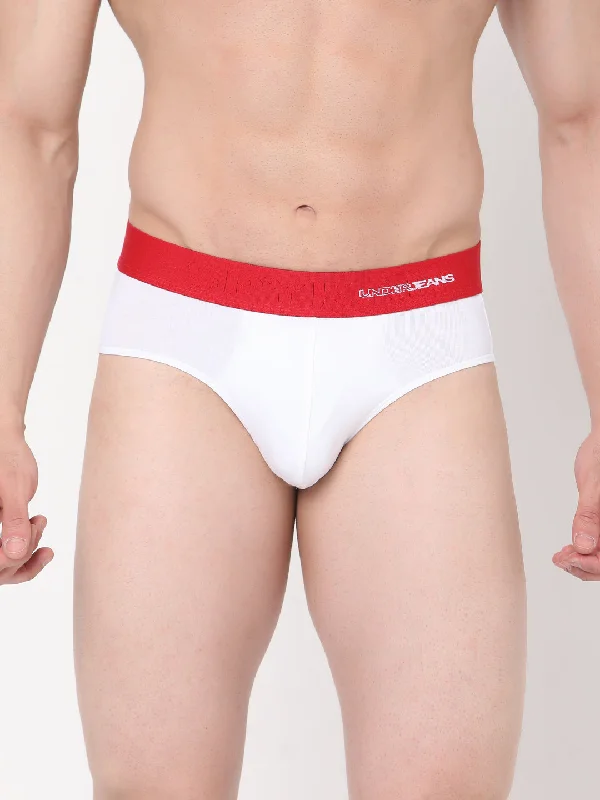 Men's briefs with a double - layer pouch for extra protectionUnderjeans By Spykar Men Premium Cotton Blend White Brief
