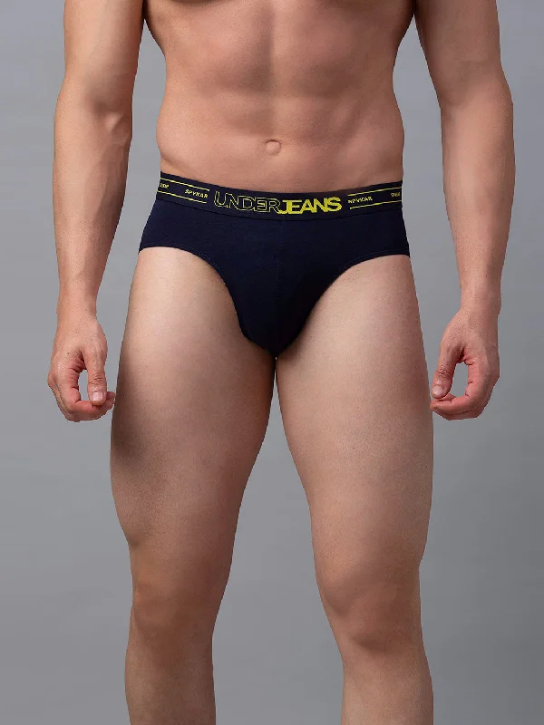 Men's briefs with a supportive pouch designUnderjeans By Spykar Men Premium Cotton Blend Navy Brief