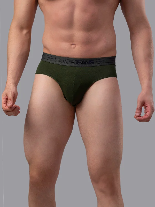 Men's briefs with a double - layer pouch for extra protectionUnderjeans By Spykar Men Premium Cotton Blend Olive Brief