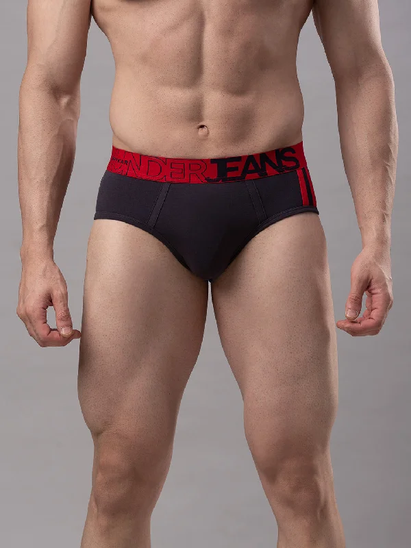 Slim - fit men's briefs for a modern styleMen Premium Cotton Blend Grey-Red Brief- Underjeans By Spykar