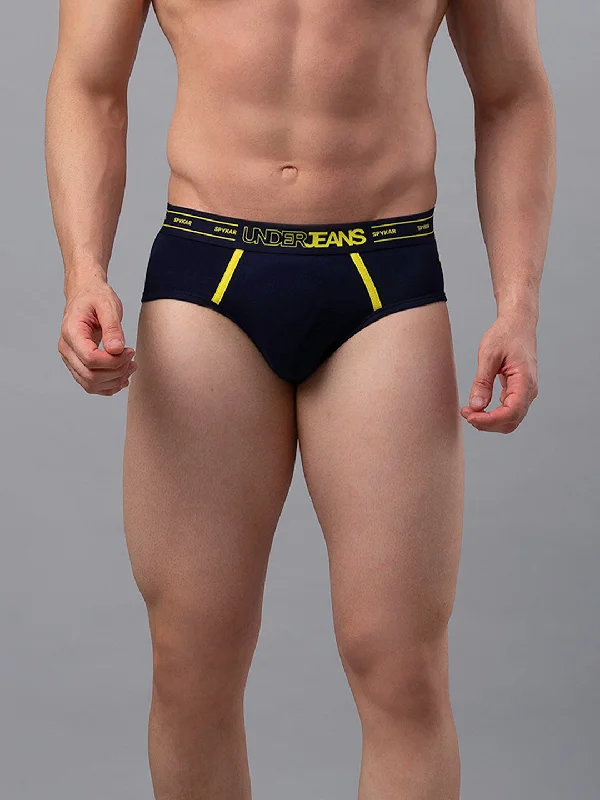 Seamless men's briefs for a smooth look under clothesUnderjeans By Spykar Men Premium Cotton Blend Navy Brief