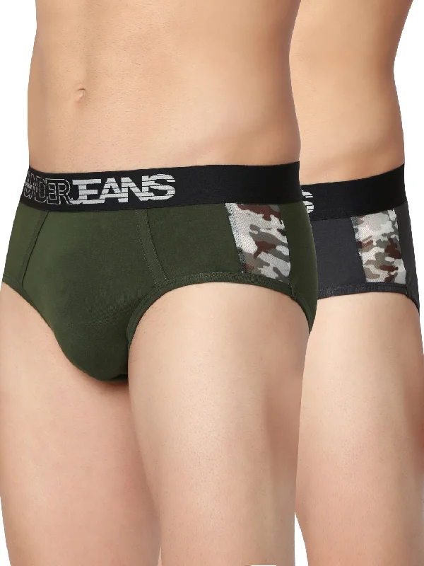 Bright - colored men's briefs for a bold statementMen Premium Grey & Olive Cotton Blend Brief (Pack Of 2)- Underjeans By Spykar