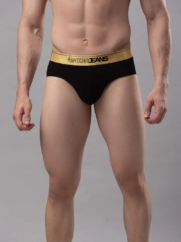 Low - cut men's briefs for a discreet appearanceUnderjeans By Spykar Men Premium Cotton Blend Black Brief