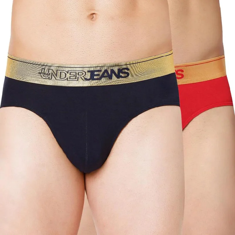 Slim - fit men's briefs for a modern styleUnderjeans By Spykar Men Premium Assorted Cotton Blend Brief (Pack Of 2)