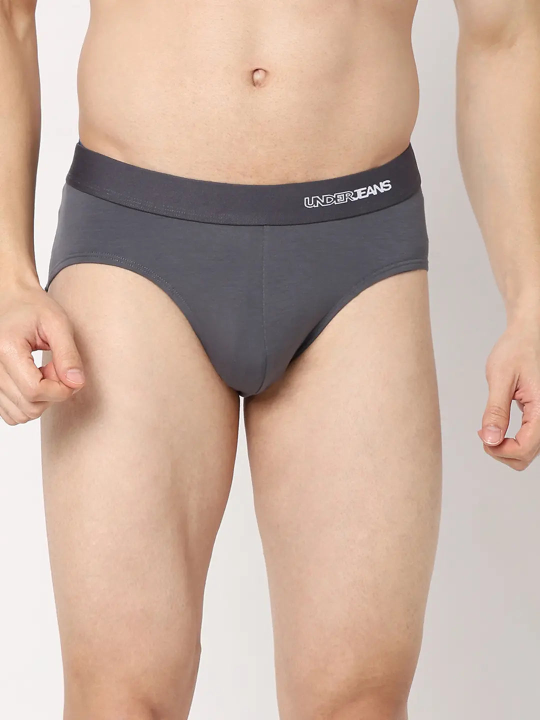 Antimicrobial men's briefs for hygieneUnderjeans By Spykar Men Premium Mid Grey Cotton Blend Regular Fit Brief