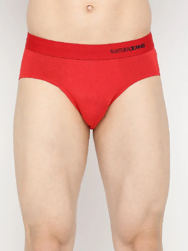 Men's briefs with a lace trim for a touch of flairMen Premium Micromodal Red Brief - Underjeans By Spykar