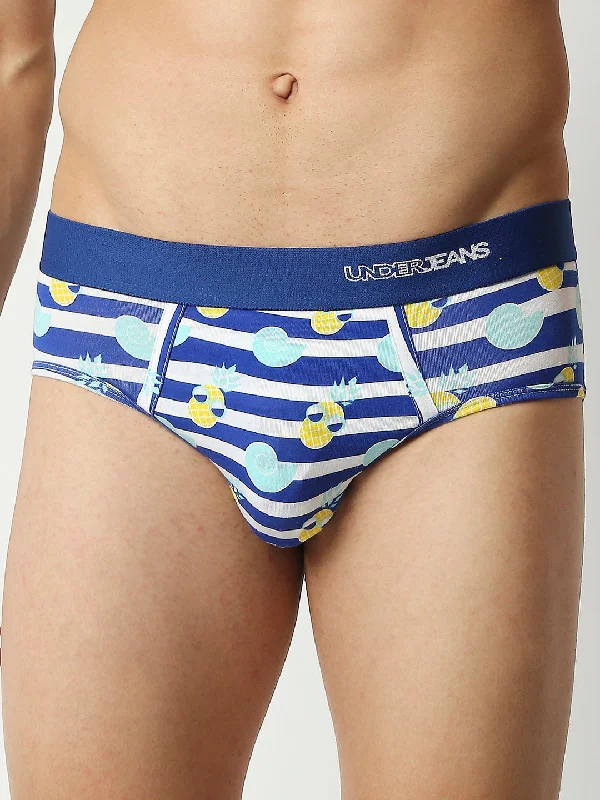 Cotton - blend men's briefs for added stretchUnderjeans By Spykar Men Premium Blue Cotton Blend Regular Fit Brief
