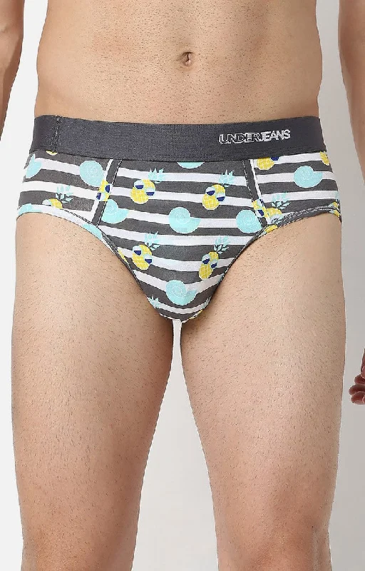 Silky men's briefs for a luxurious feelMen Premium Grey Cotton Brief - Underjeans By Spykar