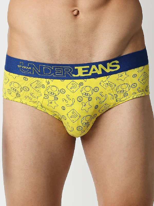 Designer - label men's briefs for high - end fashionUnderjeans By Spykar Men Premium Yellow Cotton Blend Regular Fit Brief