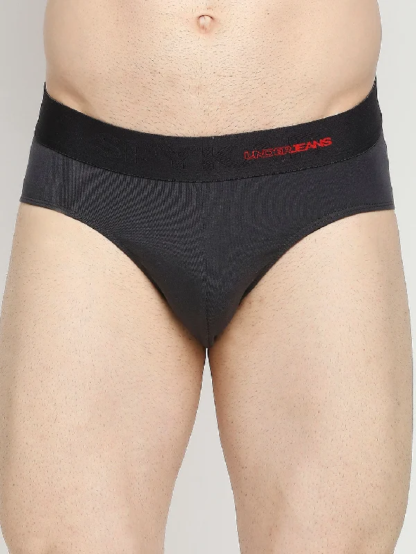 Low - cut men's briefs for a discreet appearanceMen Premium Cotton Blend Dark Grey Brief- Underjeans By Spykar