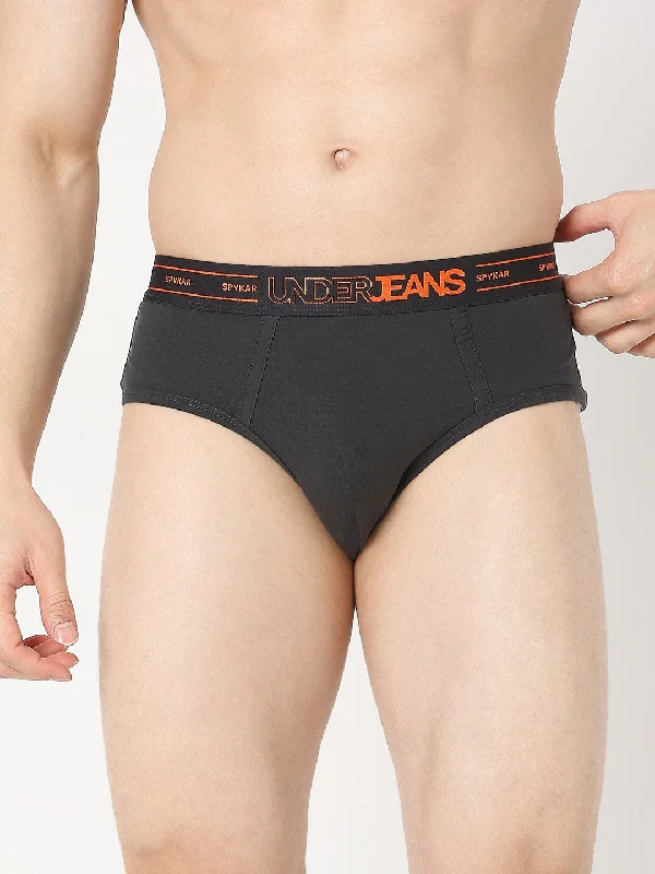 Men's briefs with a lace trim for a touch of flairUnderjeans by Spykar Men Premium Dark Grey Brief