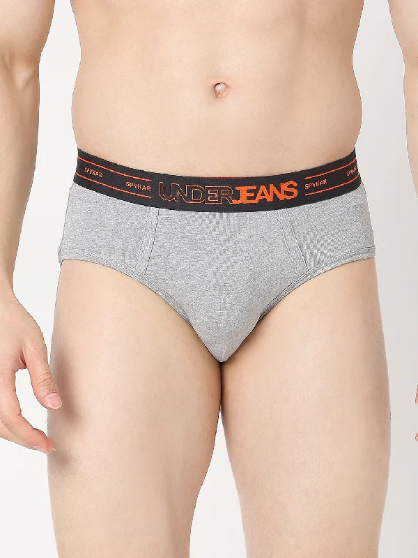 Patterned men's briefs with unique printsUnderjeans by Spykar Men Premium Grey Melange Brief