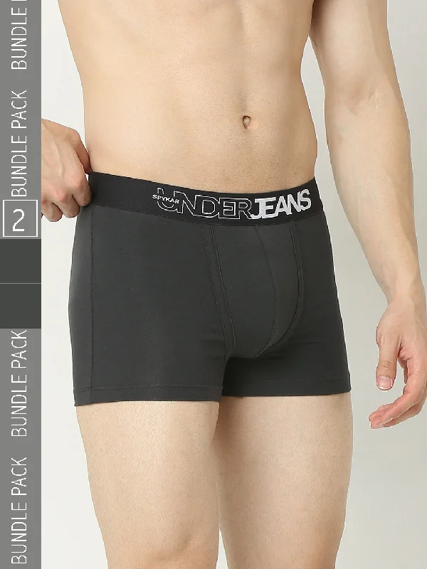 Patterned men's trunks, like camo or dotsUnderjeans By Spykar Men Premium Dk Grey Trunk Pack Of 2