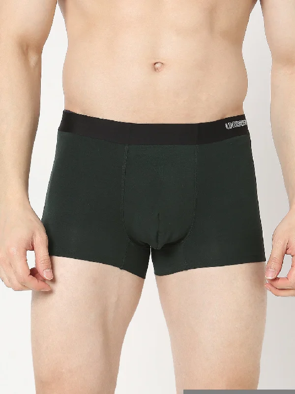 Solid - color men's trunks in various shadesUnderjeans by Spykar Men Super Premium Bonded Elastic Bottle Green Trunk