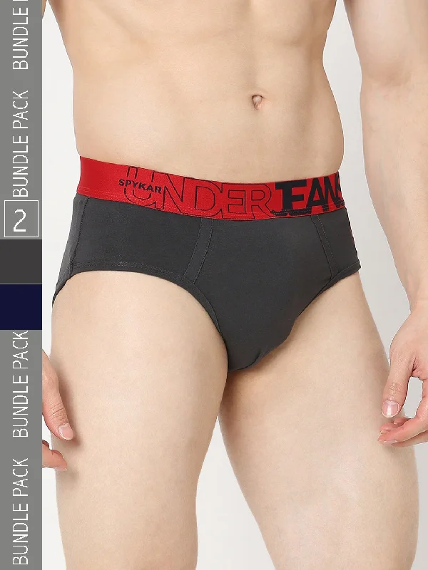 Soft cotton men's briefs for ultimate comfortUnderjeans by Spykar Men Premium Pack of 2 Navy-Grey Brief