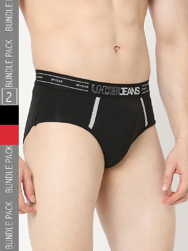 Men's briefs with a quick - dry featureUnderjeans by Spykar Men Premium Pack of 2 Black-Red Brief