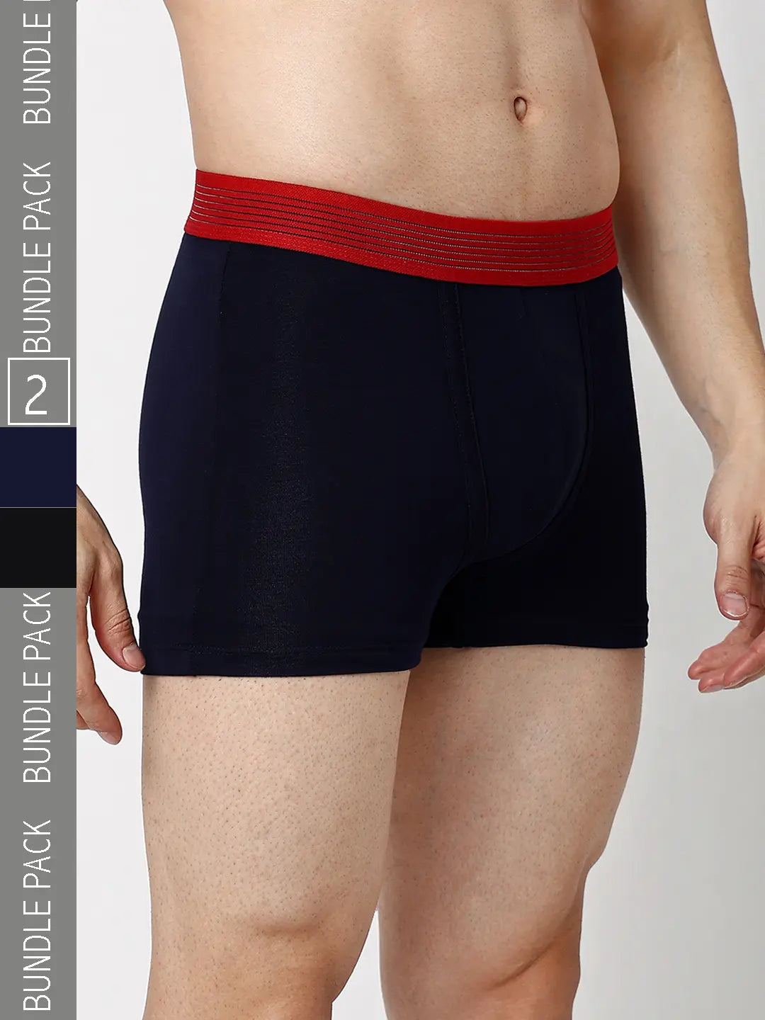 Cotton men's trunks for a comfortable fitUnderjeans By Spykar Men Premium Navy Black & Grey Cotton Blend Regular Fit Trunk - Pack Of 2