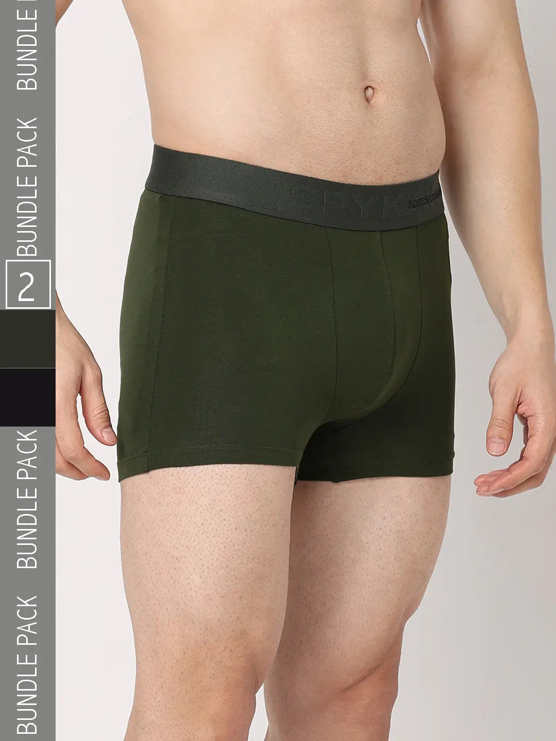 Breathable men's trunks for all - day wearUnderjeans By Spykar Men Premium Black & Olive Cotton Blend Regular Fit Trunk - Pack Of 2