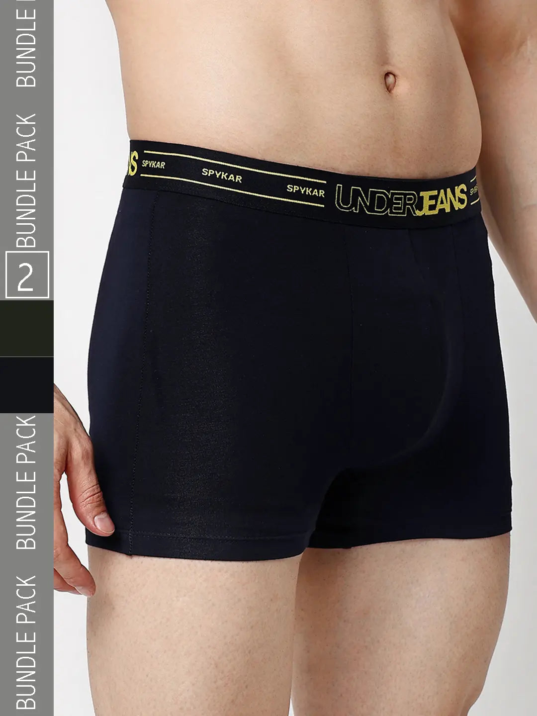 Men's trunks with a reinforced crotch areaUnderjeans By Spykar Men Premium Navy Blue & Olive Cotton Blend Regular Fit Trunk - Pack Of 2