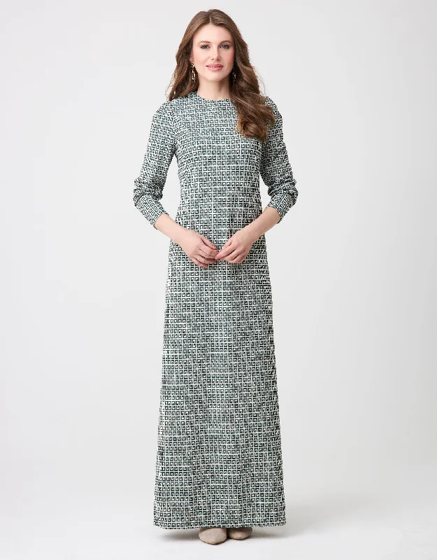 Short - style men's robes for a modern lookVertical Textured Stretch Crew Shift with Meander Pattern Teal