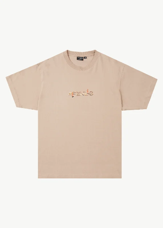 Men's long - sleeve henley t - shirts with button - down placketsAFENDS Mens Age Old - Boxy Fit Tee - Taupe
