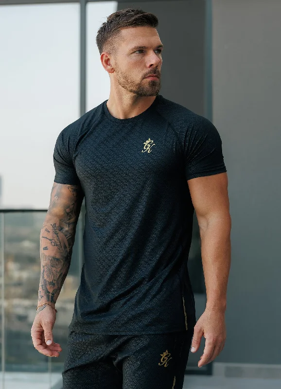 Men's ribbed t - shirts with a textured finish for added styleGym King Debossed Tee - Black/Gold