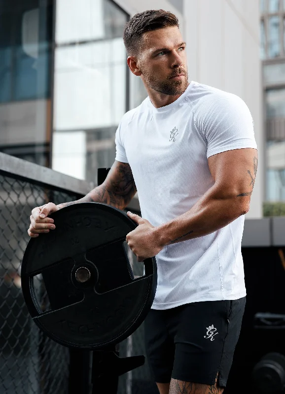 Men's v - neck muscle t - shirts for a body - building aestheticGym King Energy Tee - White