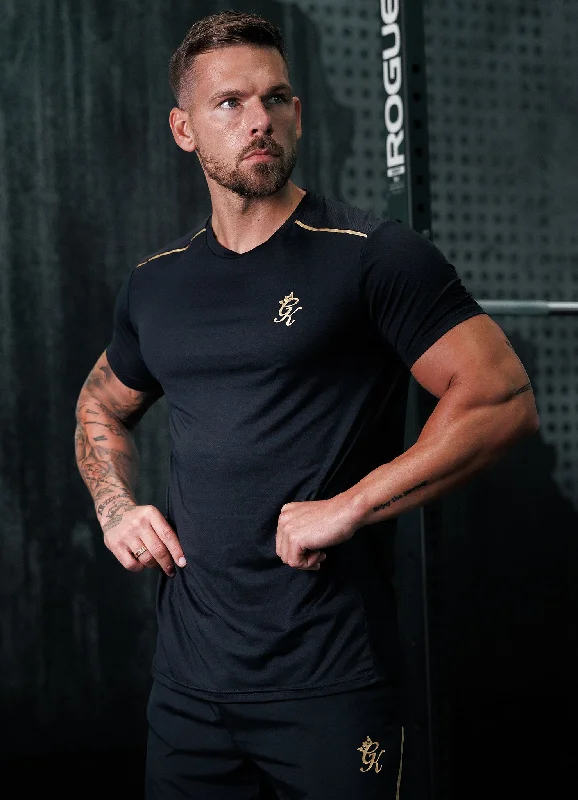 Men's long - sleeve henley t - shirts with button - down placketsGym King Flex Tee - Black/Gold