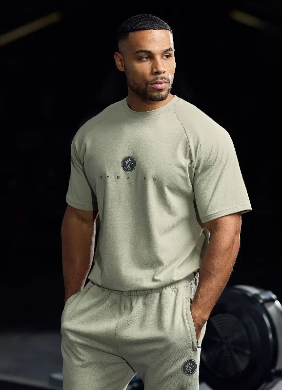 Men's v - neck muscle t - shirts for a body - building aestheticGym King Rebellion Pro Tee - Light Khaki