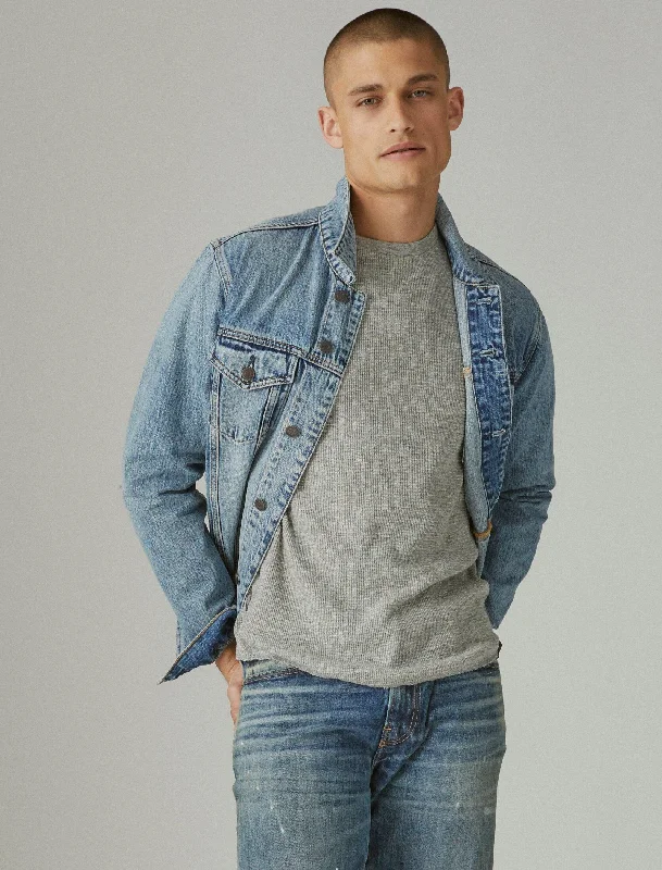 Men's button - front t - shirts with a unique artistic printLucky Brand Men's Garment Dye Thermal Crew