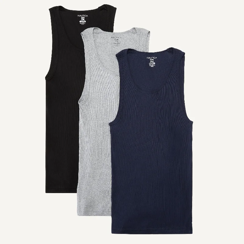 Men's short - sleeve linen t - shirts for summer beach outingsNautica Mens Ribbed Tanks, 3-Pack