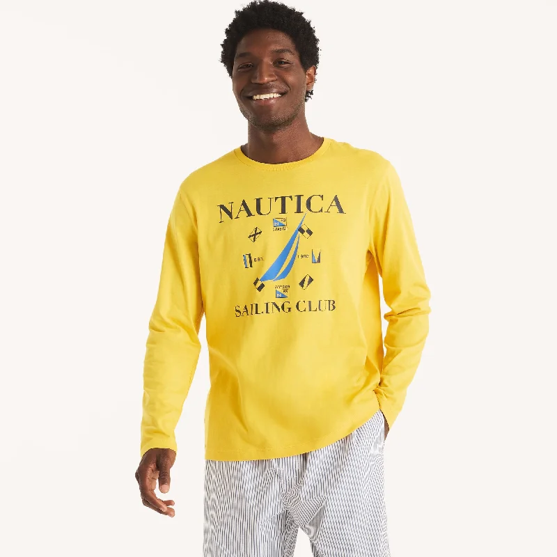 Men's slim - fit graphic t - shirts with vintage rock band printsNautica Mens Sailing Club Long-Sleeve Sleep T-Shirt Men's slim - fit graphic t - shirts with vintage rock band printsNautica Mens Sailing Club Long-Sleeve Sleep T-Shirt