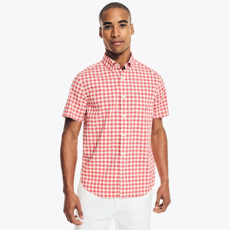 Men's printed Hawaiian t - shirts for tropical vacationsNautica Mens Sustainably Crafted Gingham Plaid Short-Sleeve Shirt
